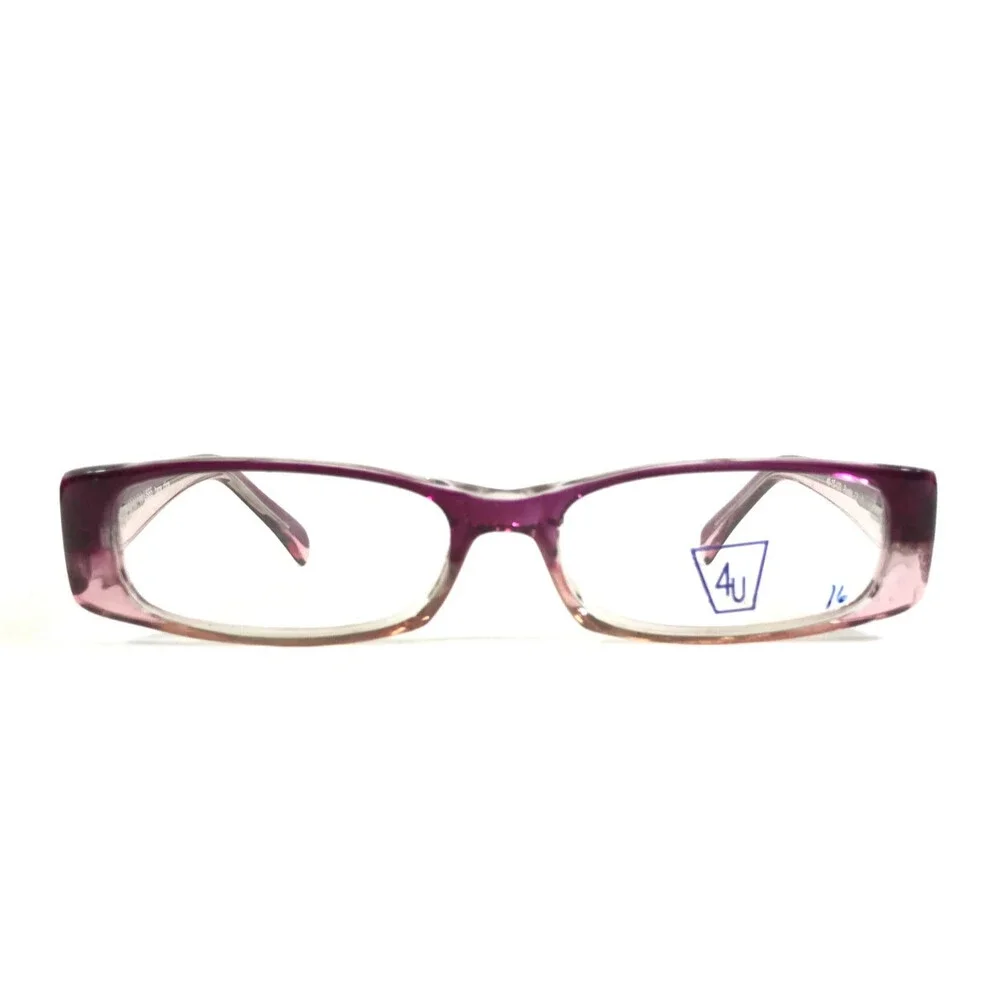 4U Eyeglasses Frames US55 Purple Clear Pink Rectangle Full Rim 46-15-130